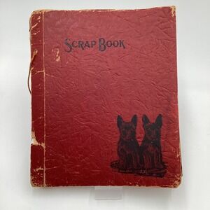 Vintage 1940s Red‎ Scrapbook with Scottie Dogs Blank Pages Collectible Album